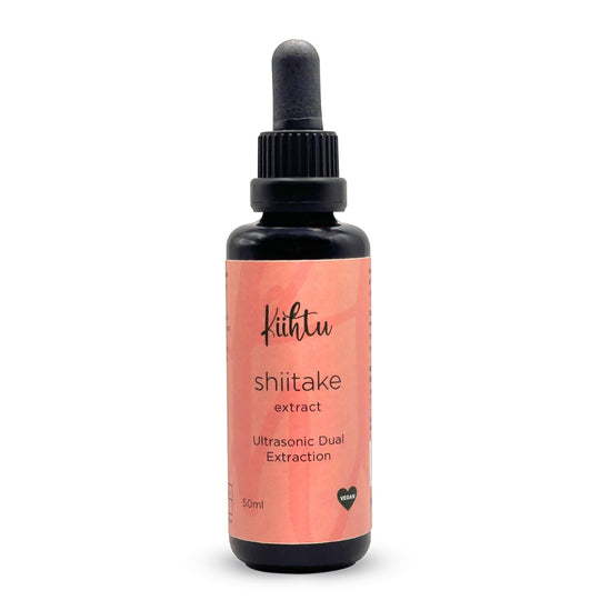 A 50ml bottle of Kiihtu Shiitake Mushroom Extract in tincture form